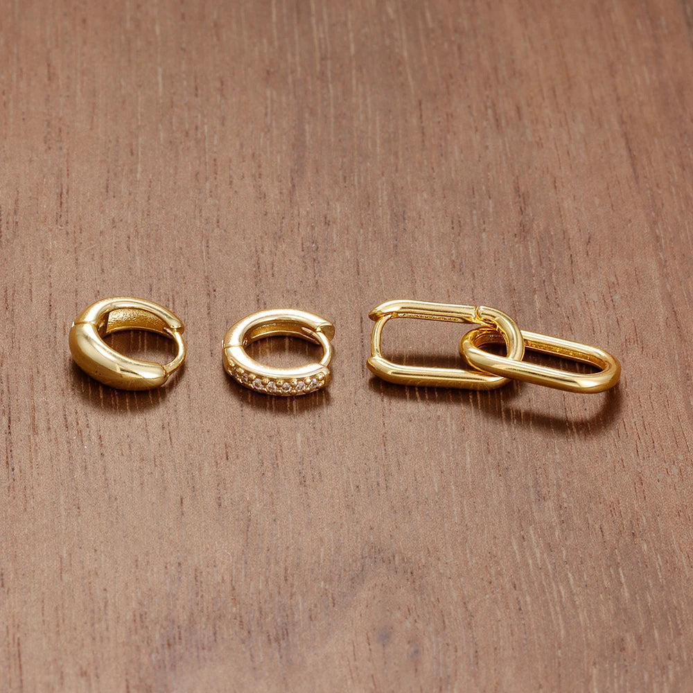 3PCS Stainless Steel Zircon Hoop Earrings Set Gold Colour Piercing