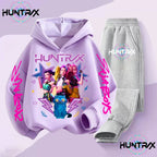 Kids Kpop Devil Hunter Huntrix Printed Hoodie & Sports Pants 2pc Casual Set