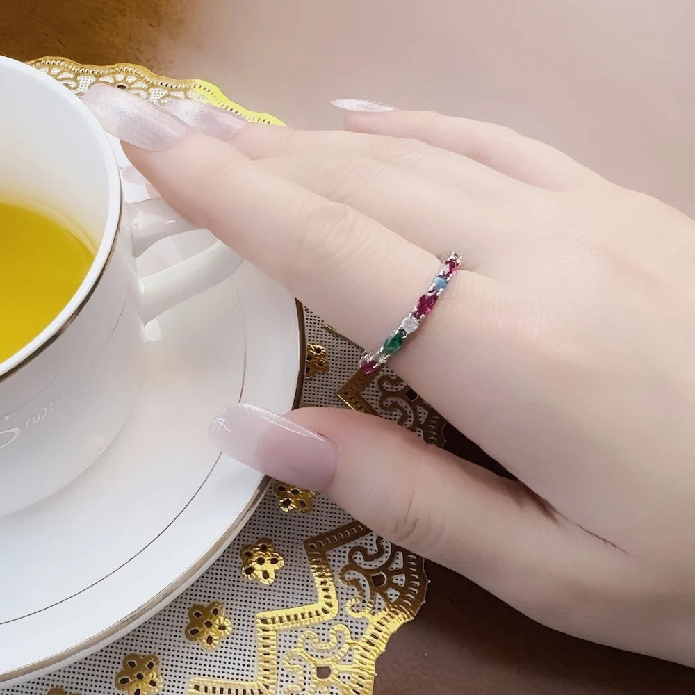 Colourful Stones Royal Ring 925 Sterling Silver Bridal Set Glam Jewellery