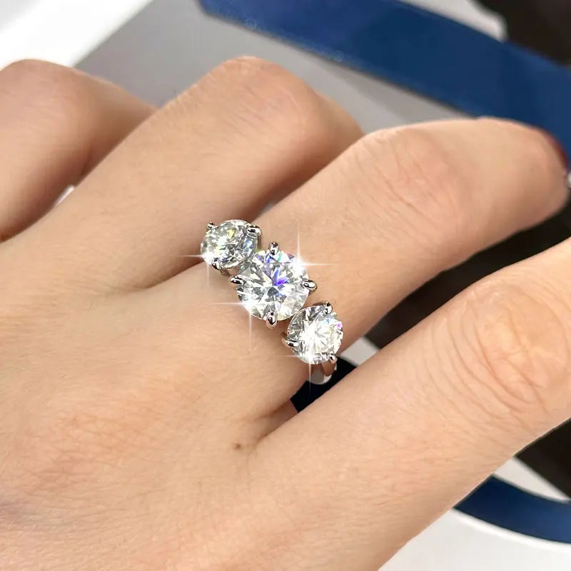 4cttw Round Moissanite Wedding Engagement Ring 14k Gold Filled 3-Stone Band