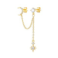 New Stainless Steel Cubic Zirconia Star Moon Dangle Chain Earrings