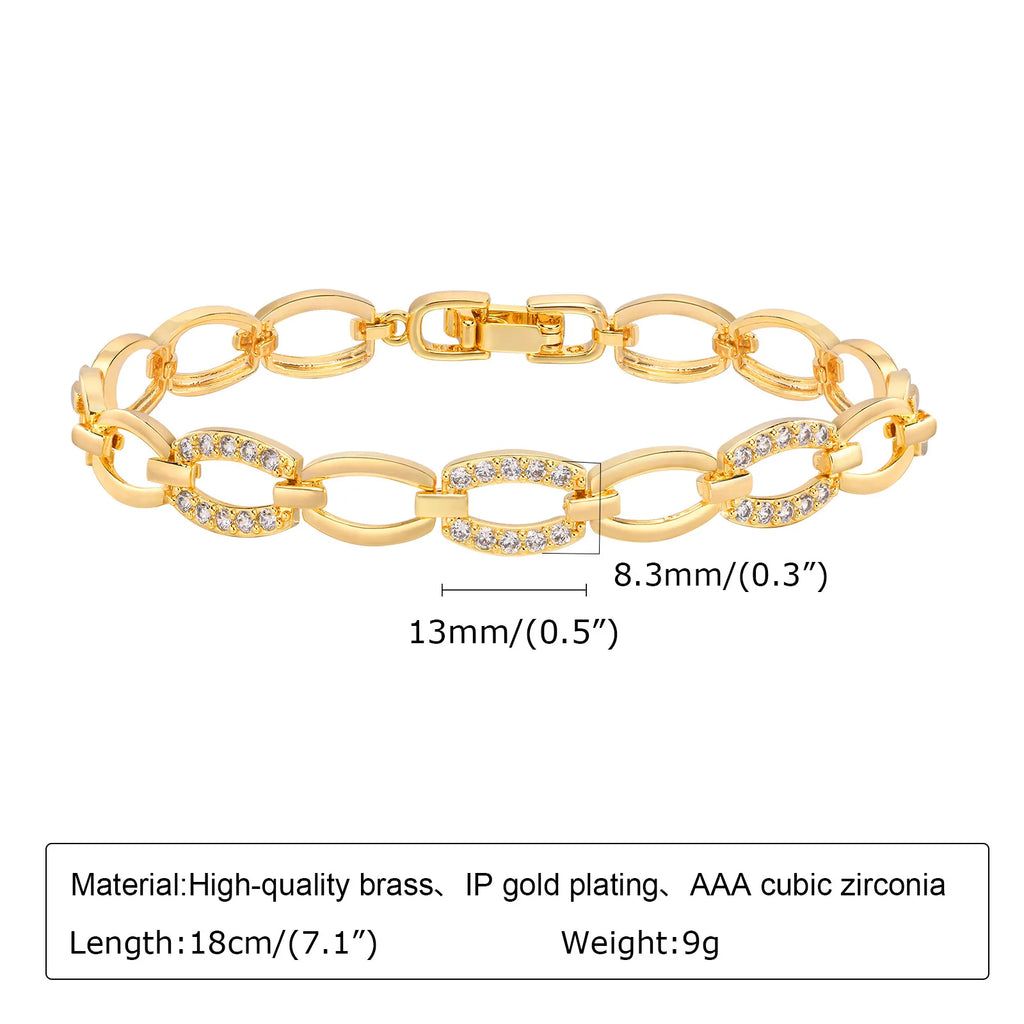 Pave Cubic Zirconia Chain Bracelet for Women, Simple Gold Plated Dainty Jewelry Gift