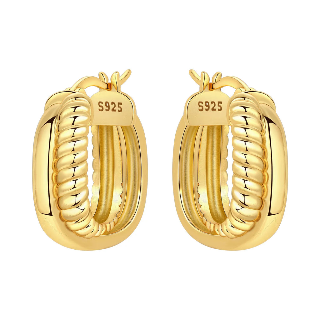 925 Sterling Silver Elegant Golden French Organ Hoop Earrings Trendy Jewellery