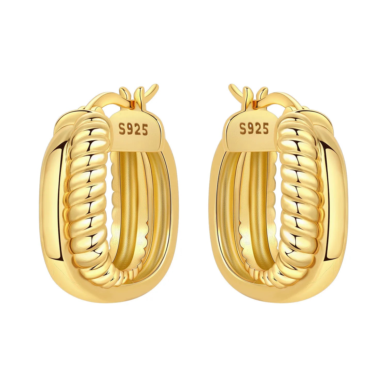 925 Sterling Silver Gold Temperament Versatile Hoop Earrings Birthday Gift
