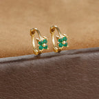 2PCS Huggies Hoop Earrings Stainless Steel Crystal Zirconia Flower