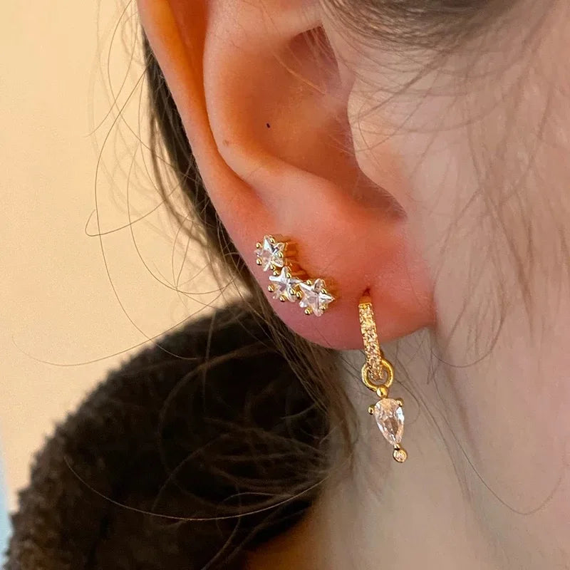 New Stainless Steel Cubic Zirconia Hoop Earrings Small Pendant