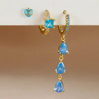 3PCS Stainless Steel Zircon Water Drop Hoop Earrings 18K Gold Heart
