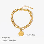 Gold Colour Multilayer Stainless Steel Charm Bracelet Men Women Bangle