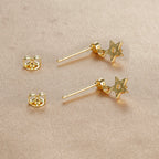 2PCS New Star Moon Zircon Opal Hoop Earrings Stainless Steel Stud
