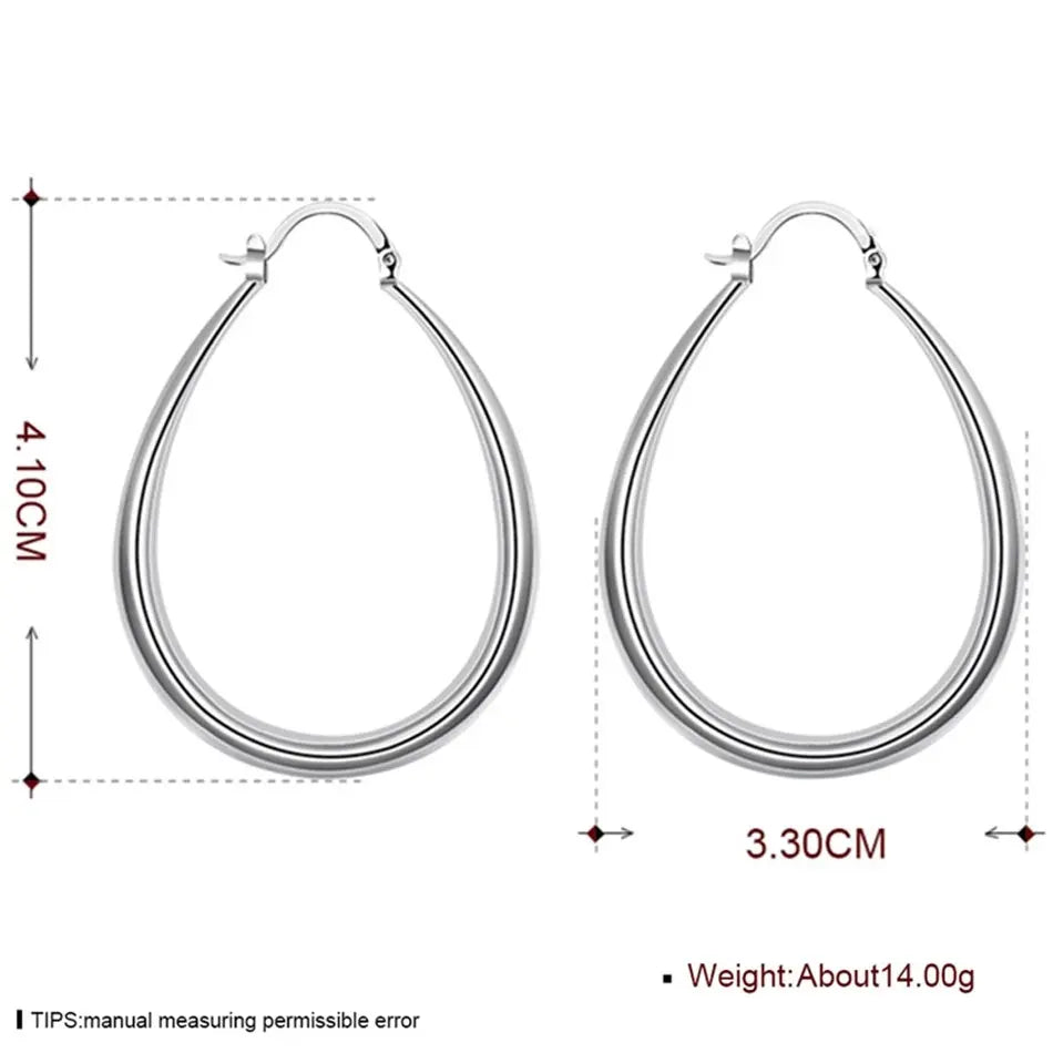 925 Sterling Silver 40mm U-Shaped Hoop Earrings Women Charm Wedding Jewellery