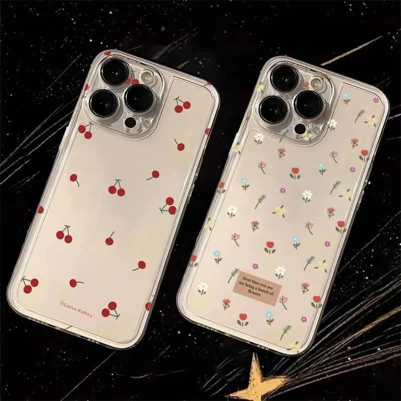 Flower & Cherry Clear Case for Samsung Galaxy S25 S24 Ultra S23 FE A55 A16