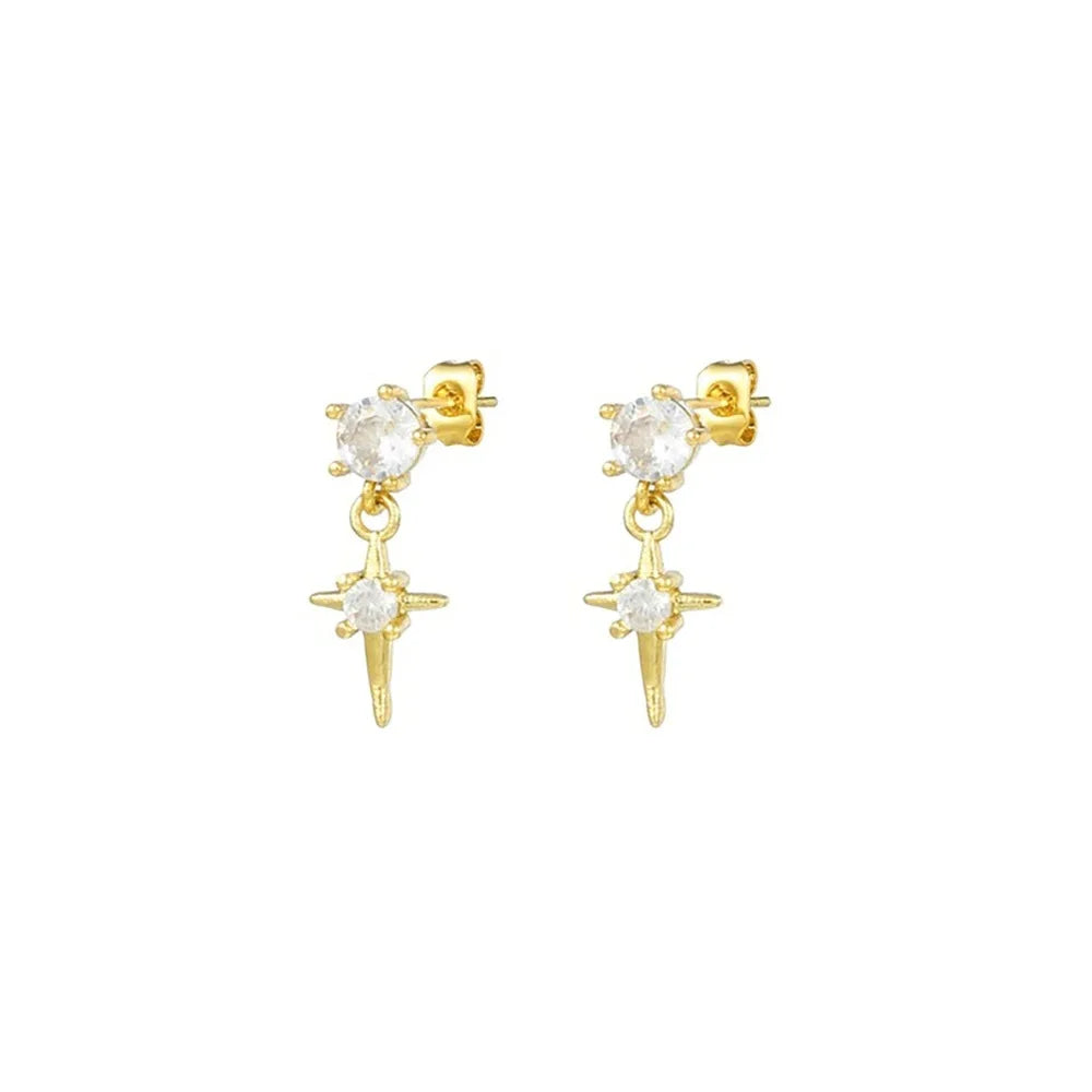New Stainless Steel Zircon Star Cross Hoop Earring Gold y2k Crown
