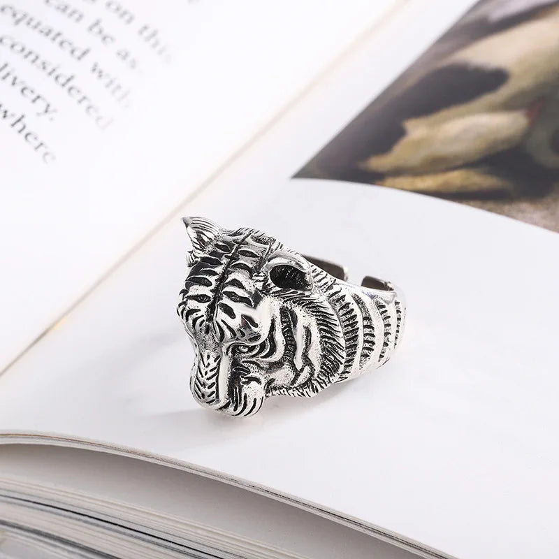 925 Sterling Silver Tiger Adjustable Ring Engagement Female Jewellery Accessory