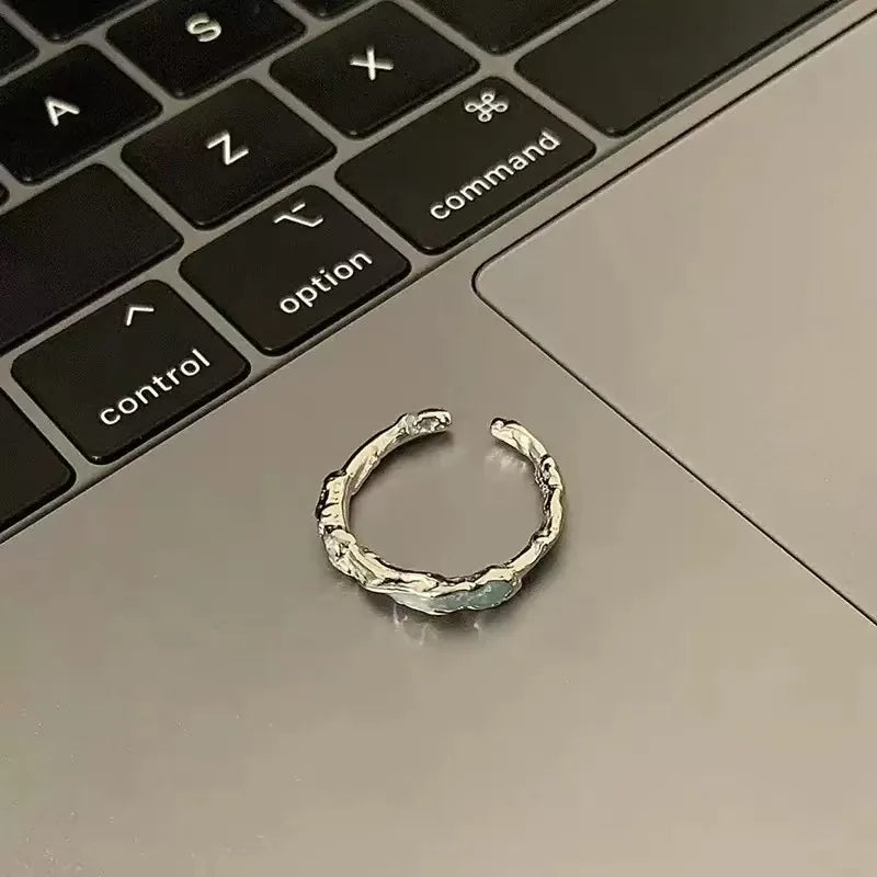 925 Sterling Silver Luxury Quality Irregular Drop Glue Adjustable Ring Accessory