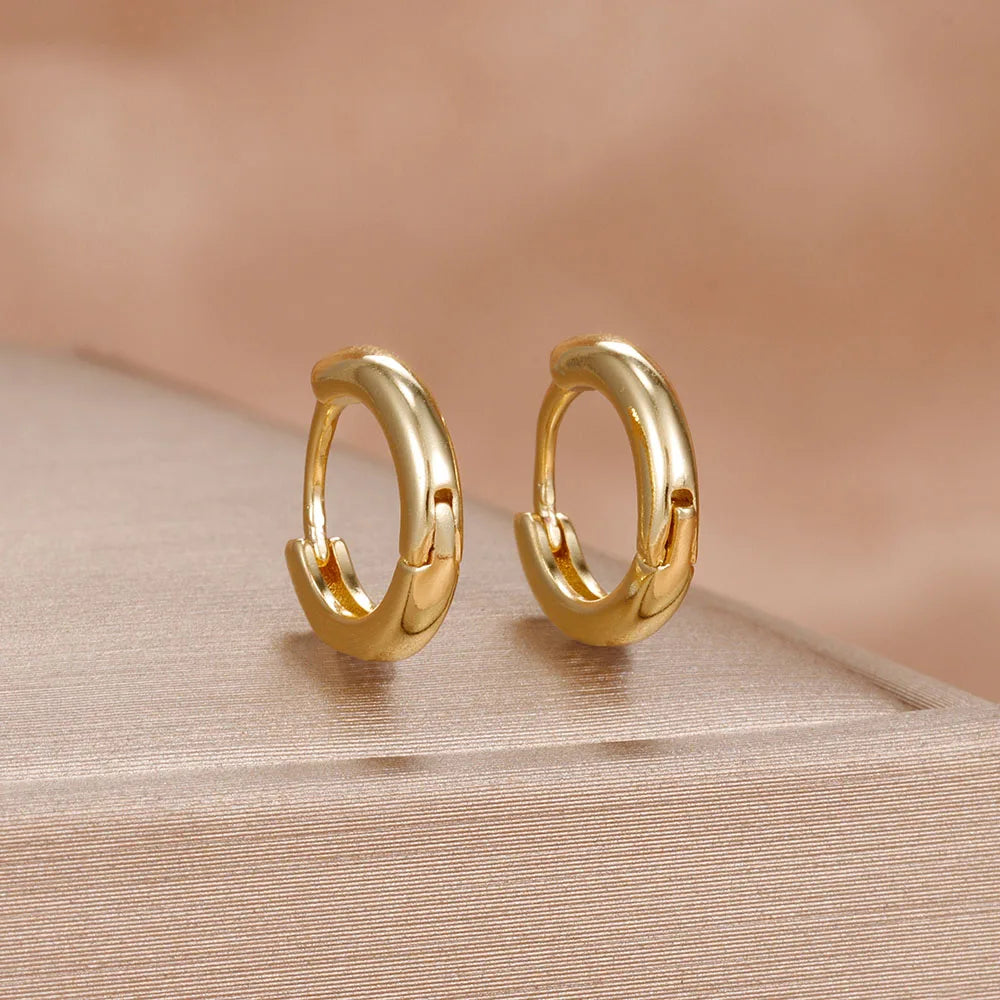 New Stainless Steel Double-layer Circle Huggies Gold Colour Zircon