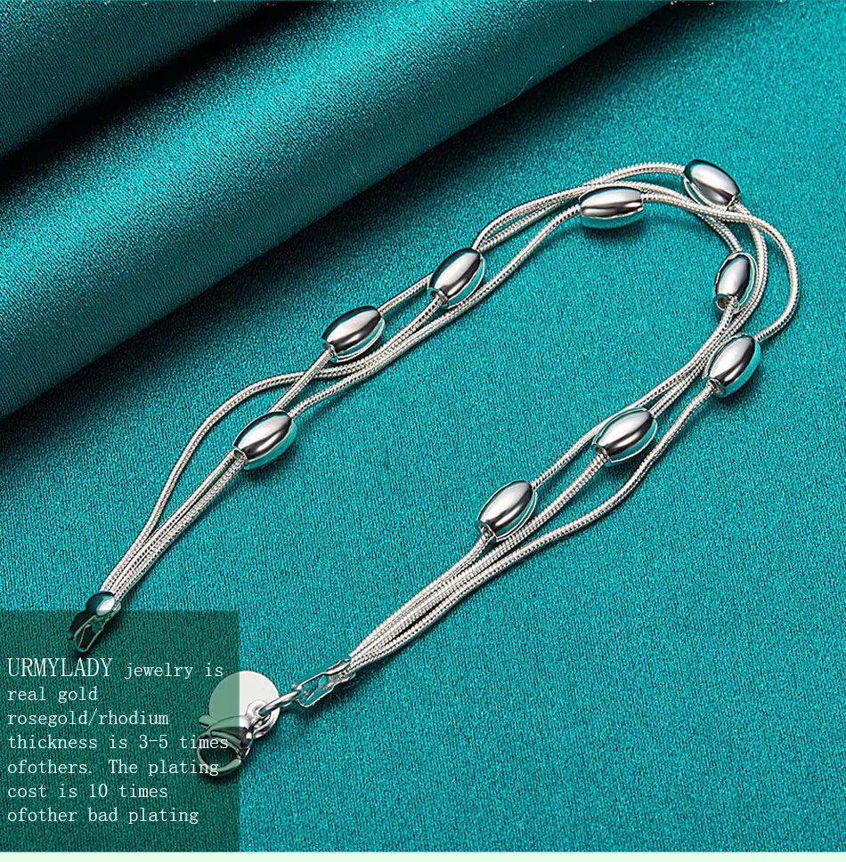 Fashion Bead Chain Bracelet 925 Sterling Silver Women Lady Wedding Jewellery