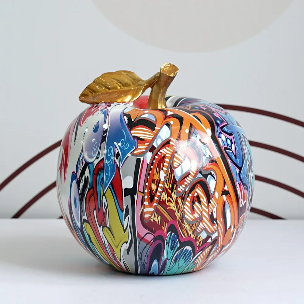 Painting Apple Sculptures Resin Fruit Ornament Statue Modern Pop Art Table Decor
