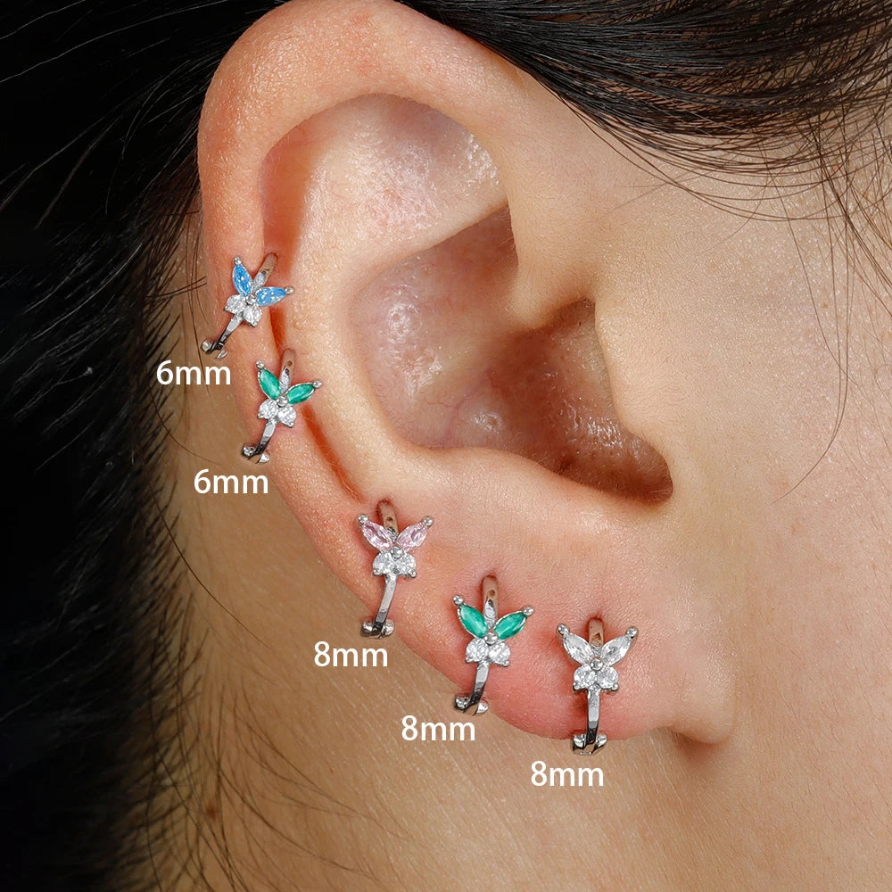 Stainless Steel Zircon Butterfly Minimal Hoop Earrings Gold Huggie
