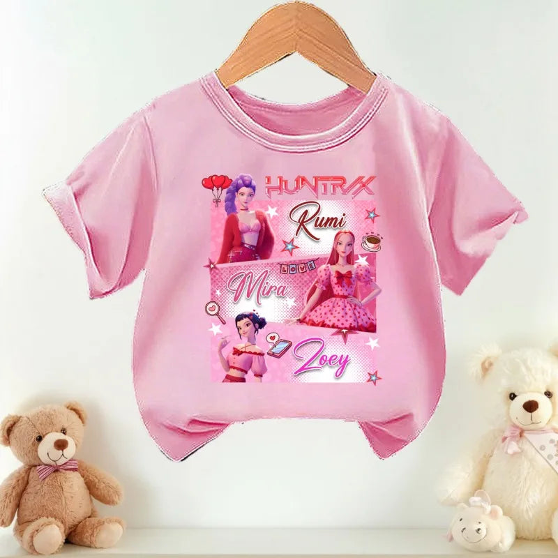 K-pop Girls Summer Short Sleeve Casual Top Cartoon Print T-Shirt