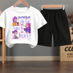 K-pop Girls Summer Casual T-Shirt and Shorts 2-Piece Fashion Outfit