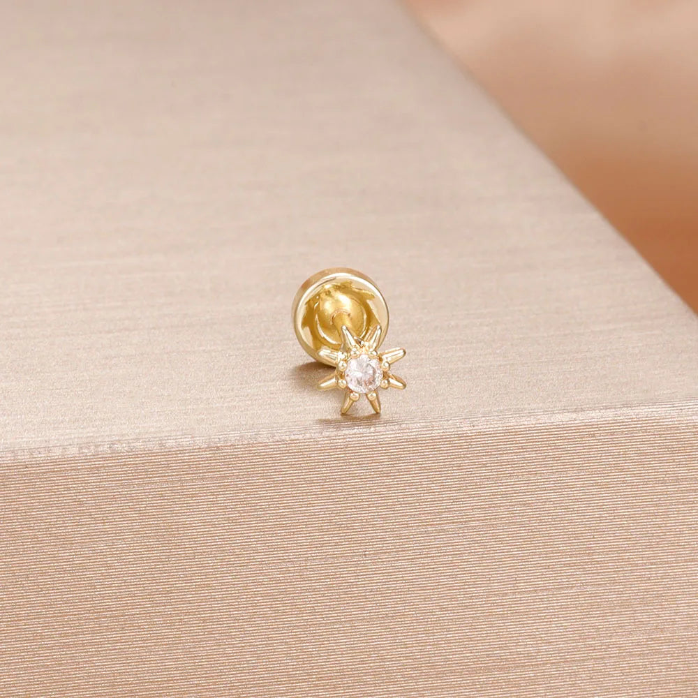 1PC Stainless Steel Star Moon Cartilage Piercing 18K Gold Plated