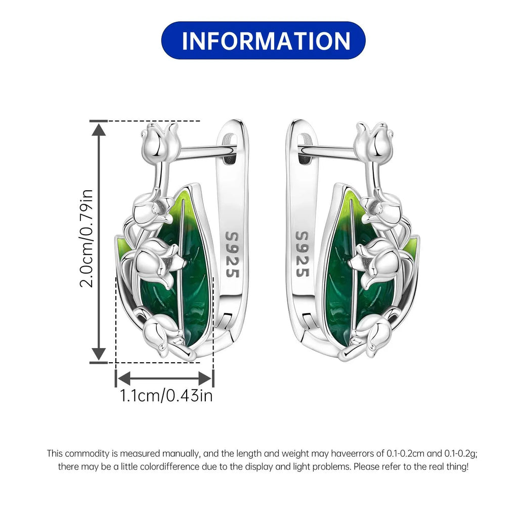 925 Sterling Silver Green Bell Orchid Ear Studs Hoop Earrings Trendy Gift