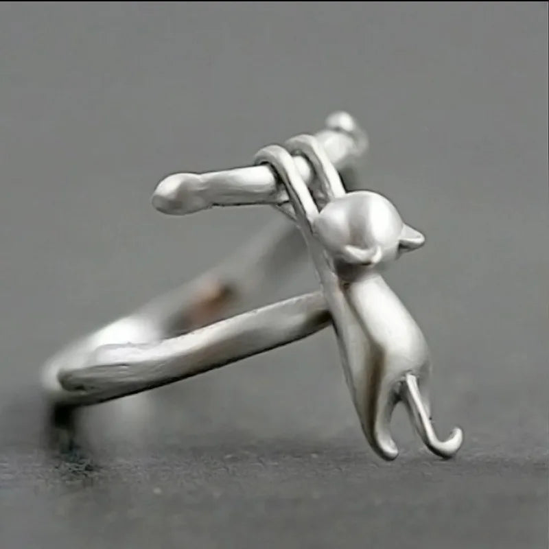 925 Sterling Silver Cat Branch Adjustable Ring Wedding High Quality Jewellery Accessory
