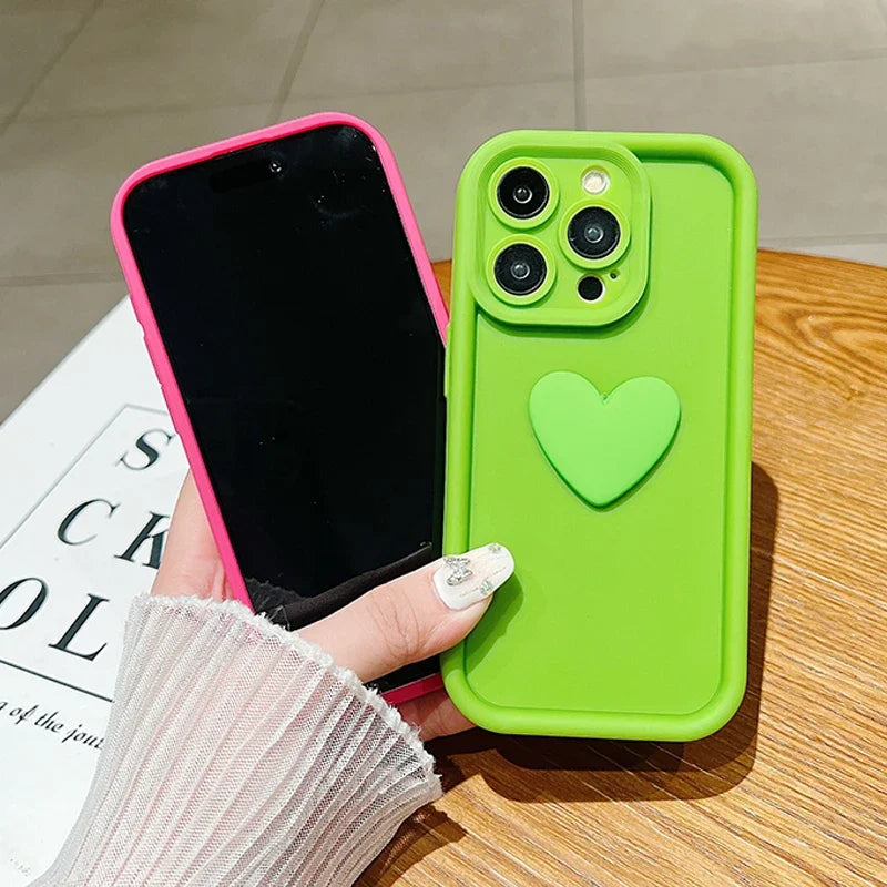 3D Love Heart Pink Matte Case for iPhone 17 16 15 14 13 12 11 Pro Max Plus