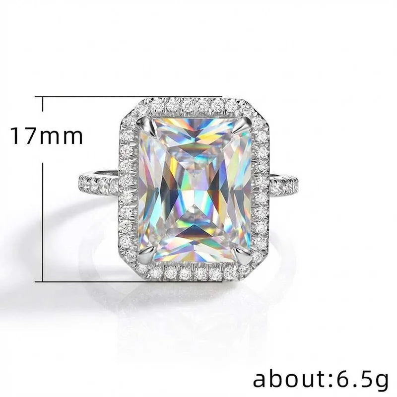925 Sterling Silver Gorgeous Bridal Wedding Ring Big Stone Crystal Square AAA Cubic Zirconia