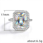 925 Sterling Silver Gorgeous Bridal Wedding Ring Big Stone Crystal Square AAA Cubic Zirconia