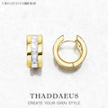 Golden Creole Hinged Hoop Earrings White Stone 925 Sterling Silver Elegant