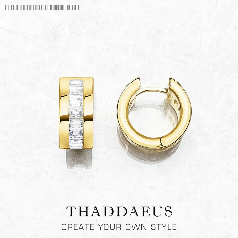 Golden Creole Hinged Hoop Earrings White Stone 925 Sterling Silver Elegant
