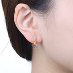 925 Sterling Silver Lucky Month Birthday Stone Hoop Earrings Trendy Jewellery