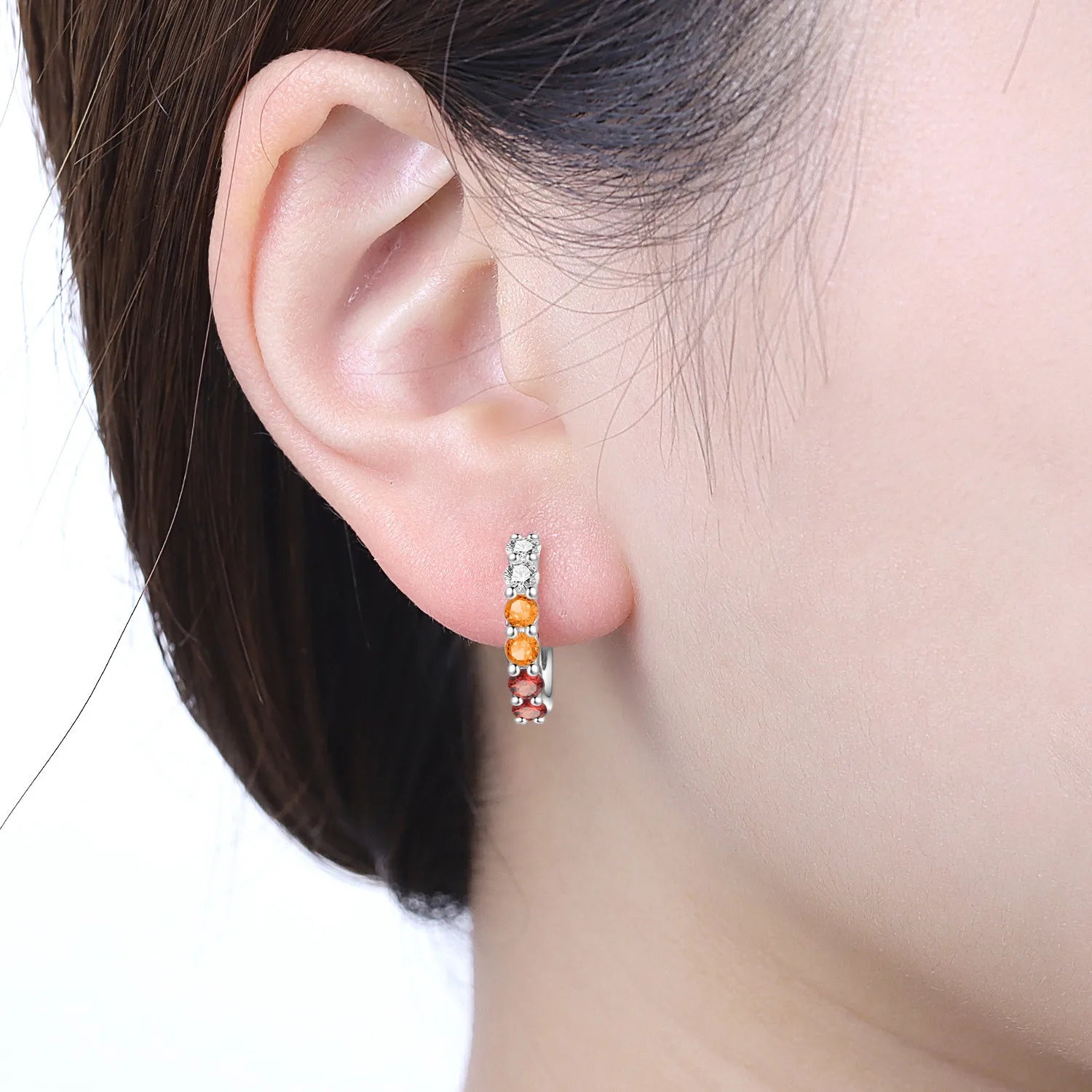 925 Sterling Silver Lucky Month Birthday Stone Hoop Earrings Trendy Jewellery