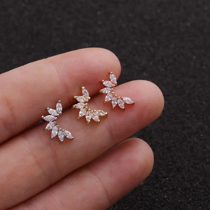 1PC Rose Curved CZ Cartilage Ear Stud 10g Stainless Steel Helix Rook