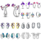 925 Sterling Silver Flower Plant Zircon Circle Hoop Earrings Jewellery Gift
