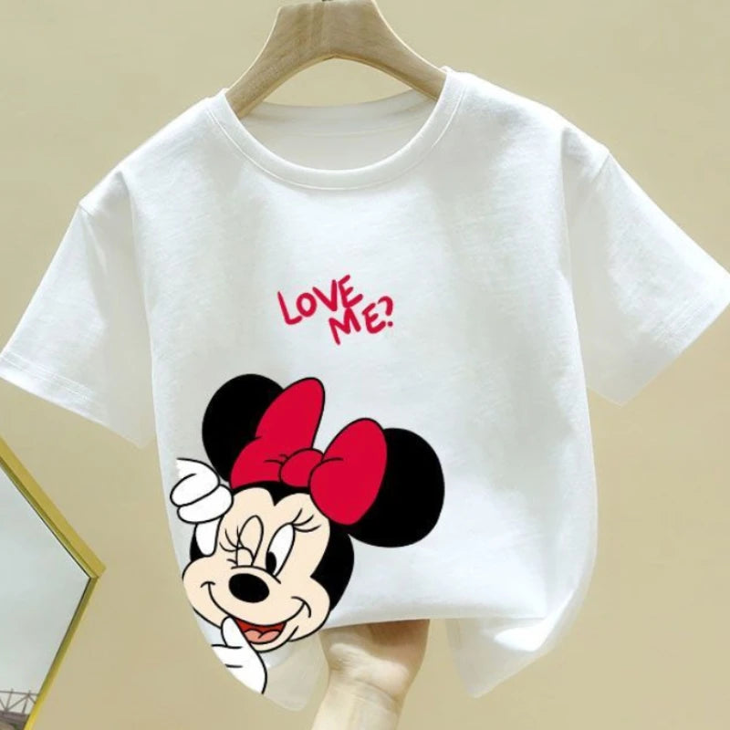 Disney Minnie Mouse Girls O-Neck T-Shirt Fashion Simple Short Sleeve Top
