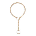Womens Heart O-Ring Slip Chain Necklace Punk Rock Stainless Steel Cuban Long Necklace Jewelry Adjustable Lariat Y-Necklace Key