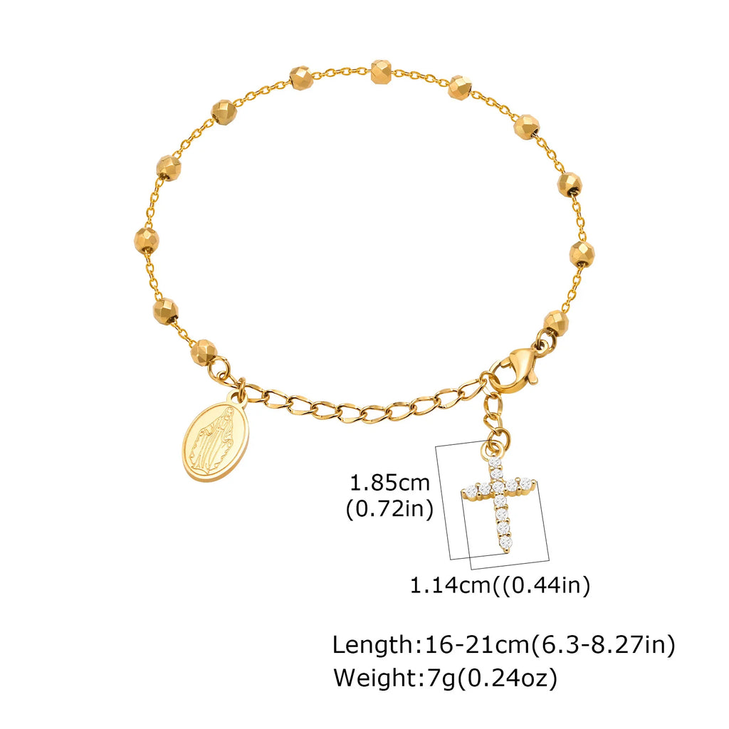 316L Stainless Steel Cross Bracelet for Women, Fashion Adjustable Chain Religious Christian Jewelry