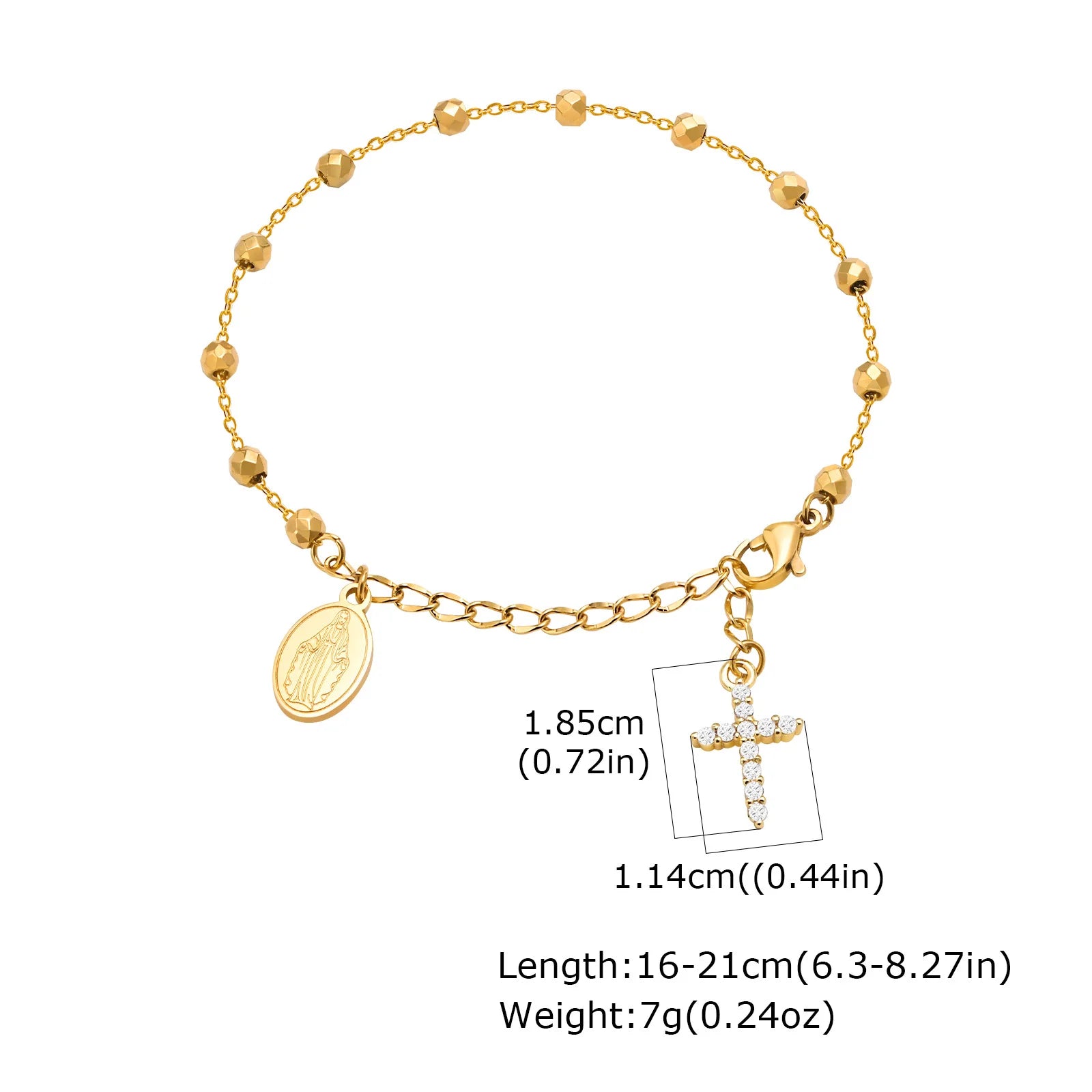 316L Stainless Steel Cross Bracelet for Women, Fashion Adjustable Chain Religious Christian Jewelry