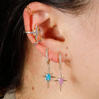 Luxury Crystal Zirconia Star Hoop Earrings Gold Plated Geometric