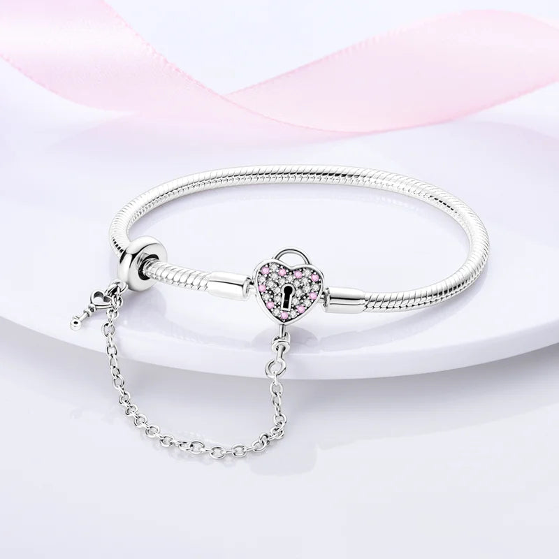 925 Sterling Silver Forever Love Peach Heart Bracelets Star Moon Airplane Earth Bracelets For Women Fit DIY Charms Party Jewelry