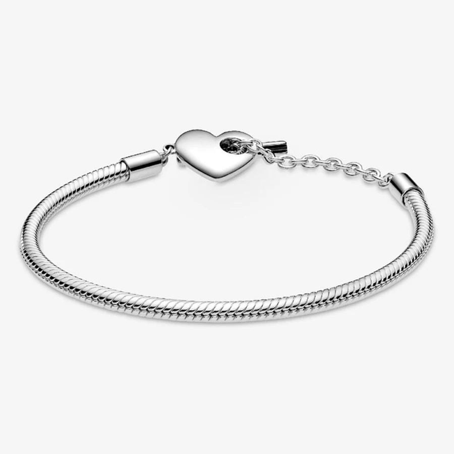 New 925 Silver Sparkling Heart to Heart Double Loop Leather Rope Weaving Bracelet Fashion DIY Charm Exquisite Jewelry Gift