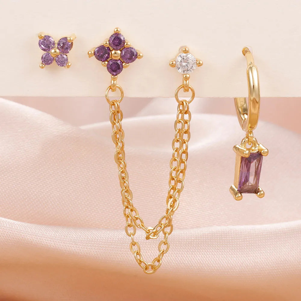 3PCS Exquisite Stainless Steel 12 Constellation Birthstone Earrings Set