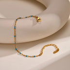 Stainless Steel Chain Bracelet for Women, Colorful Beads Summer 18k Gold Plated, Stainless Steel Waterproof Wrist Jewelry