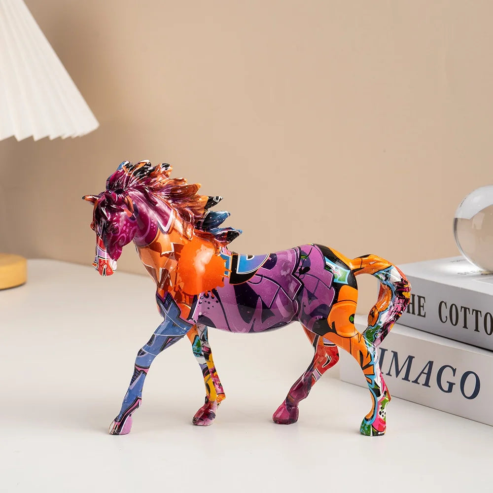Street Art Colourful Horse Figurines Contemporary Room Office Desk Accessories Pony