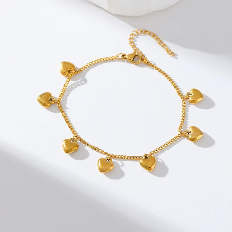 Metal Beads Heart Stainless Steel Bracelet Bangle Gold Colour Gift
