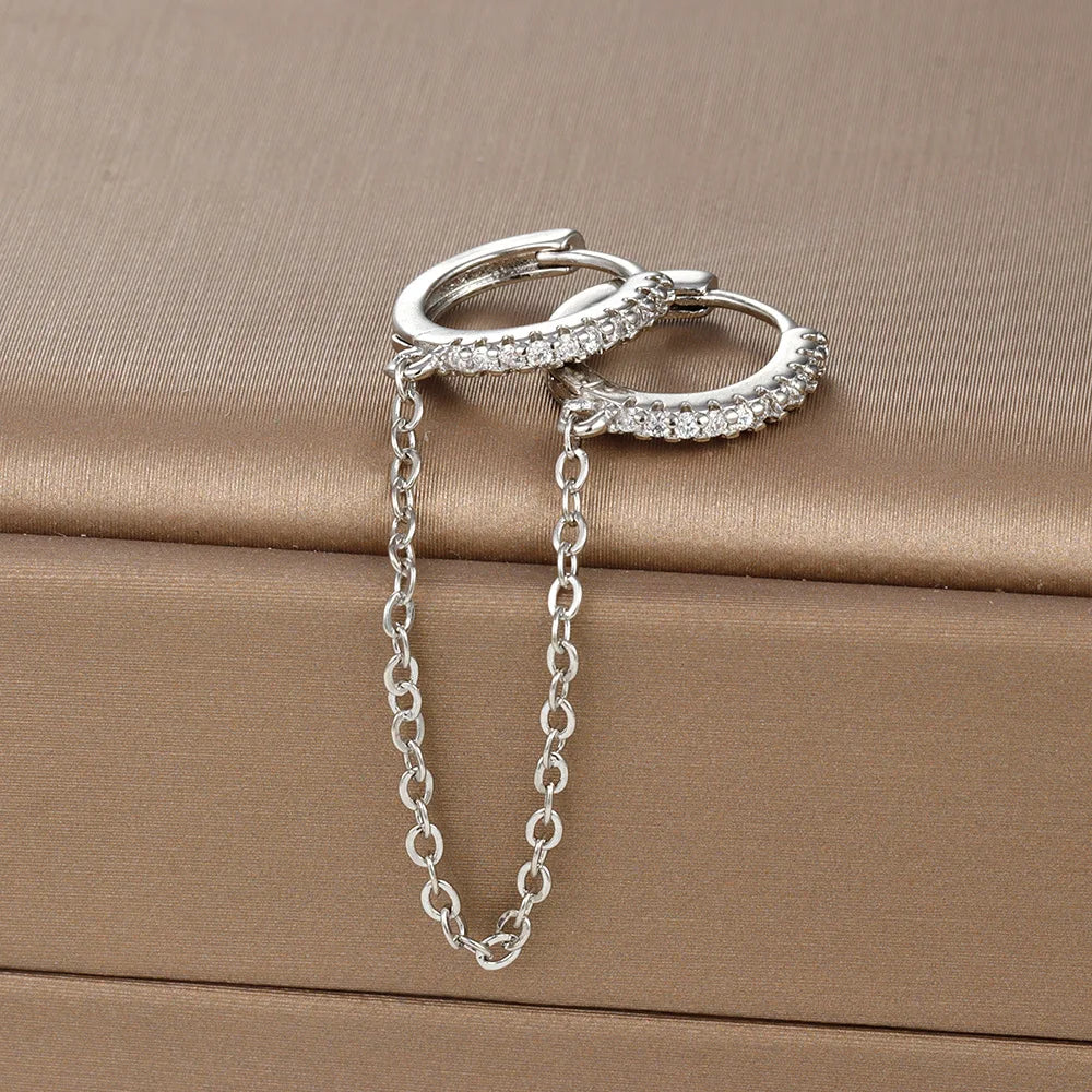 French Design Gold Colour Long Chain Flower Dangle Earrings Zircon
