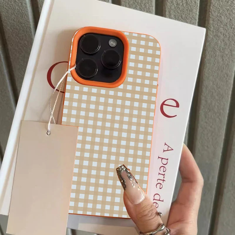 Simple Striped Grid Lychee Case for iPhone 17 16 15 14 13 Pro Max