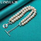 Natural Freshwater Pearl Chain Bracelet 20cm 925 Sterling Silver Wedding Gift